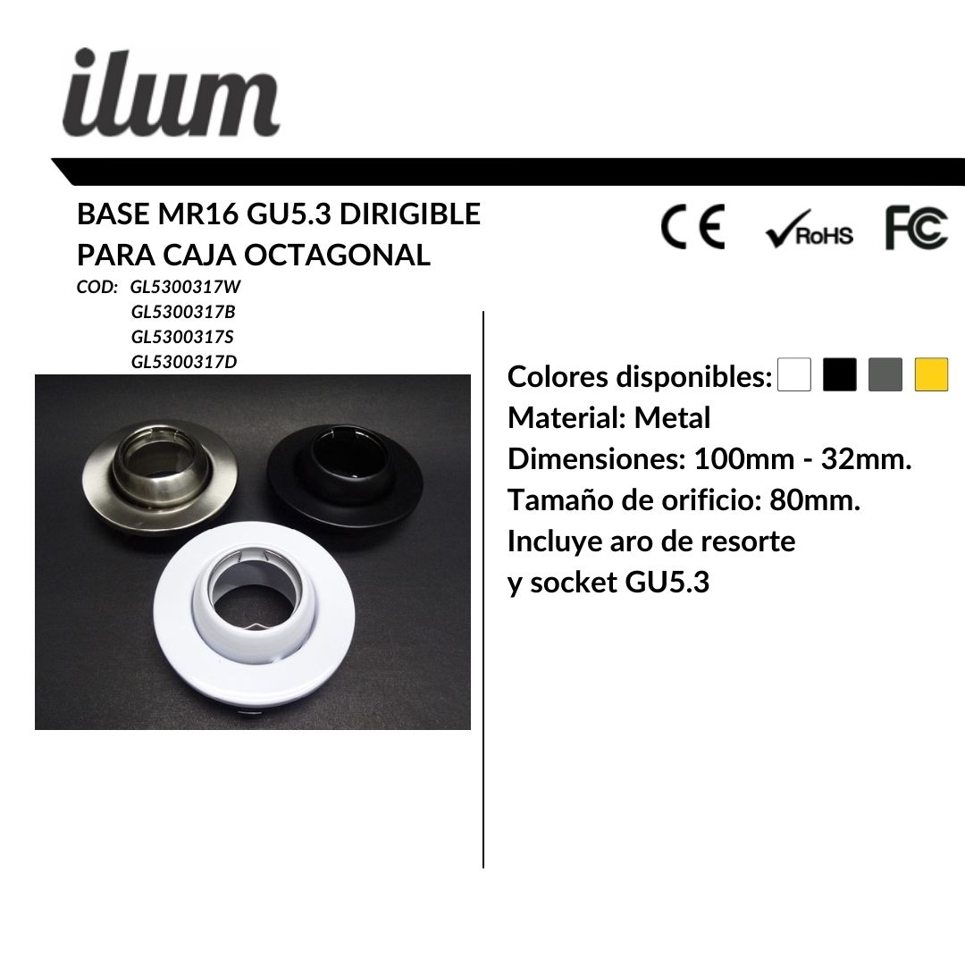 Base MR16 dirigible caja octagonal