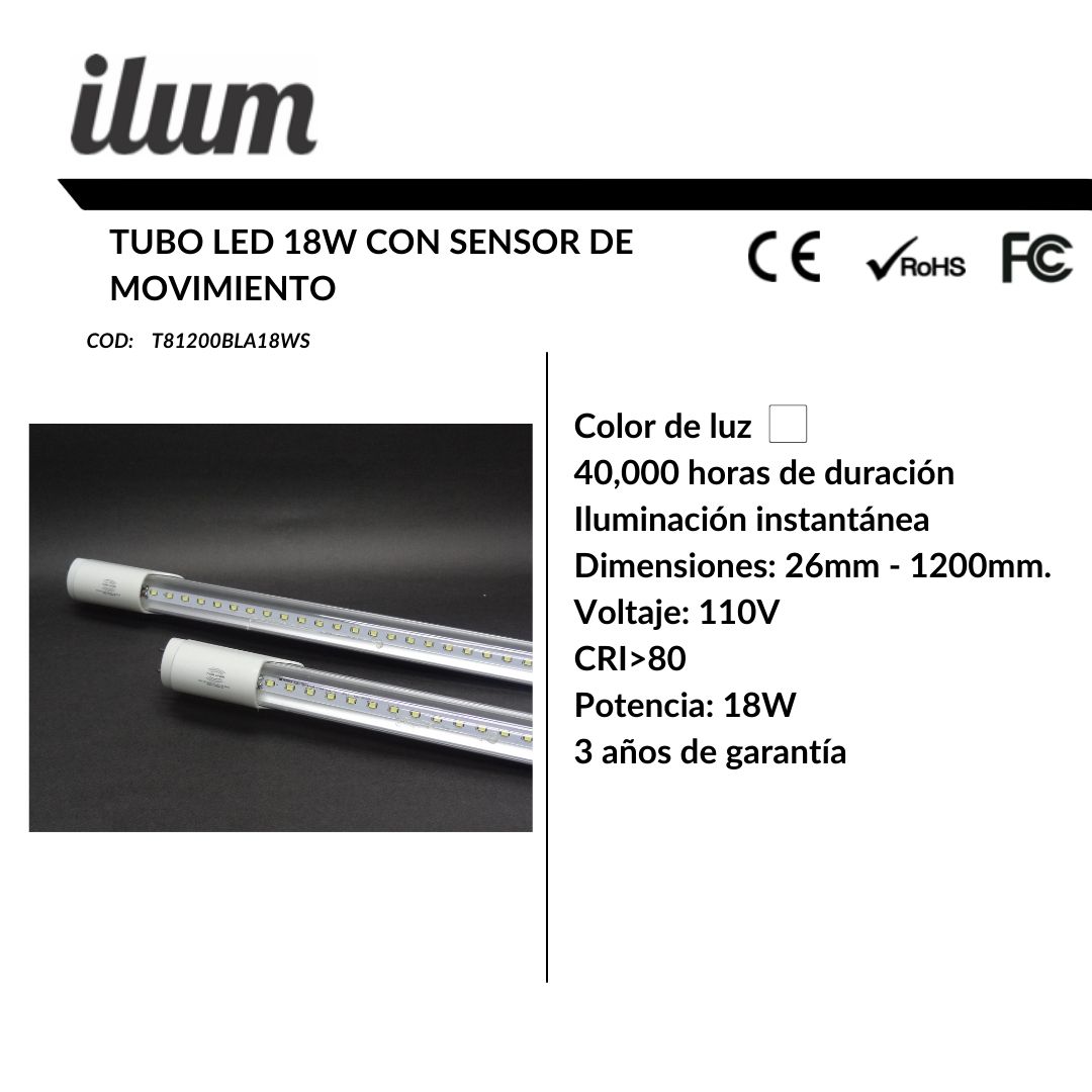 Tubo led 18W 1.20 con sensor