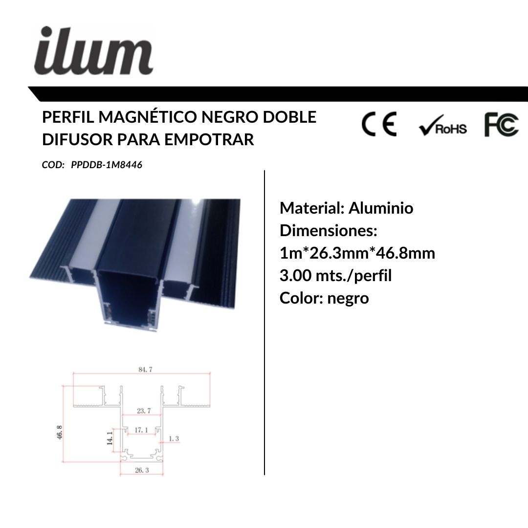 Perfil magnético doble difusor