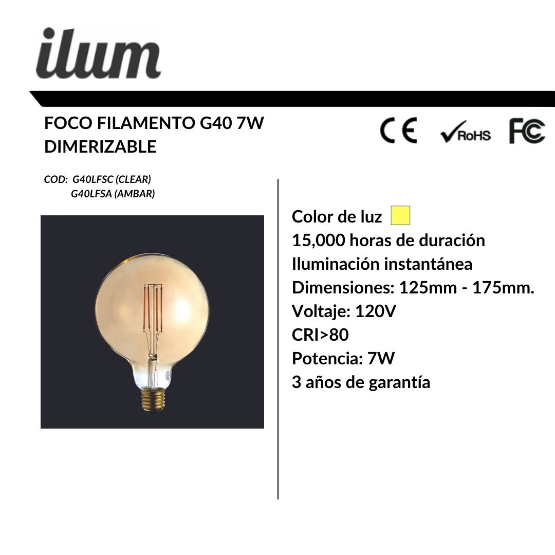 Foco filamento G40 7W