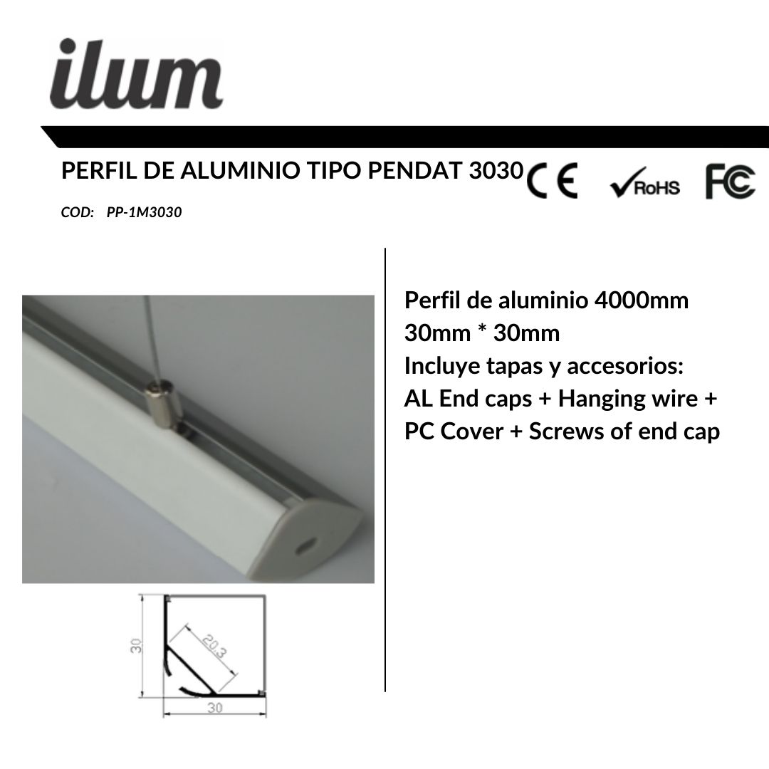 Perfil de aluminio pendant 3030