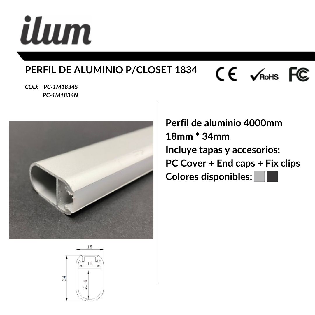 Perfil de aluminio para closet 1834