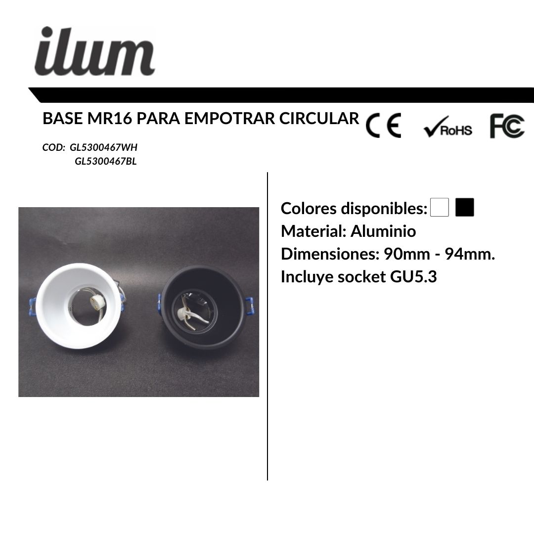 Base MR16 empotrar redonda