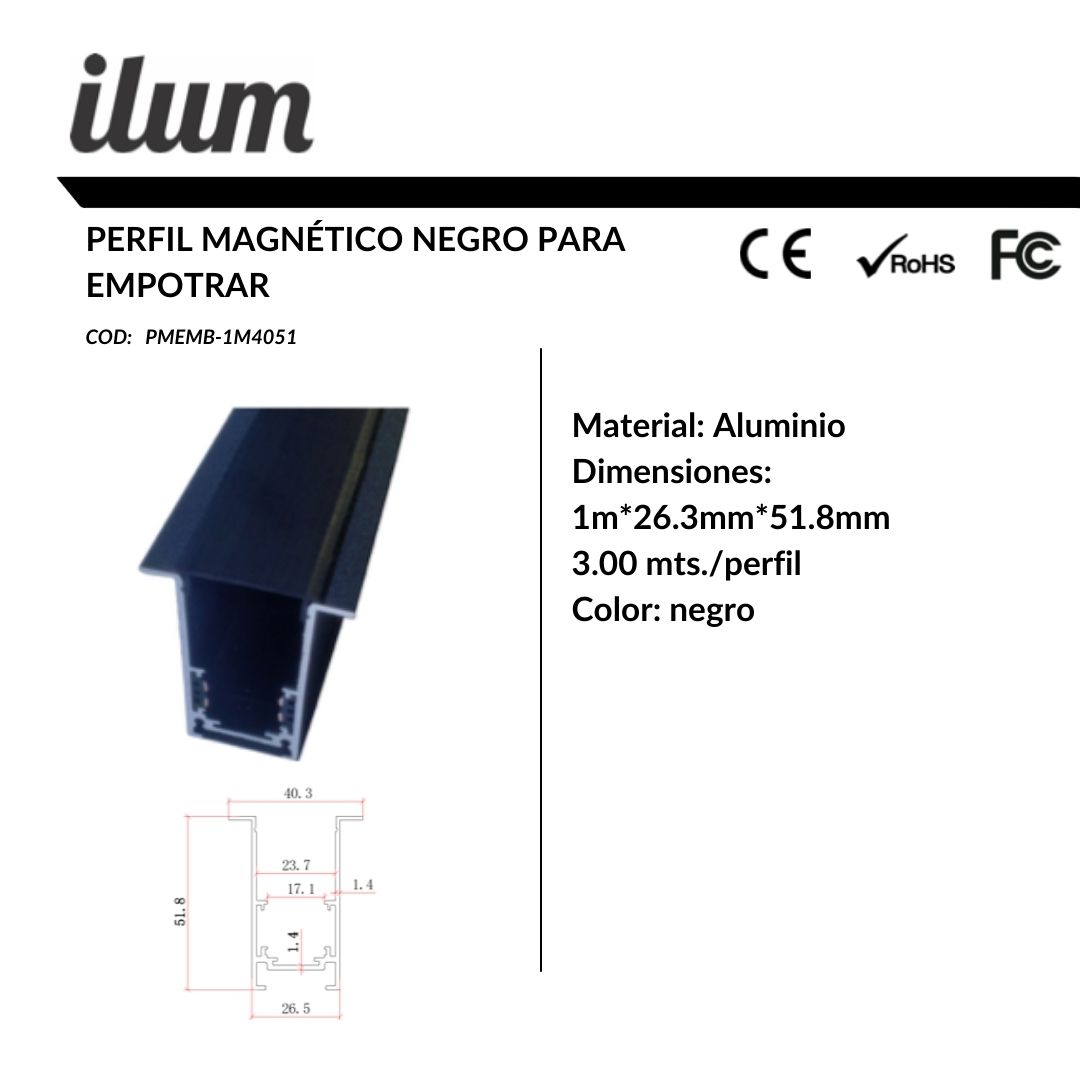 Perfil magnético para empotrar