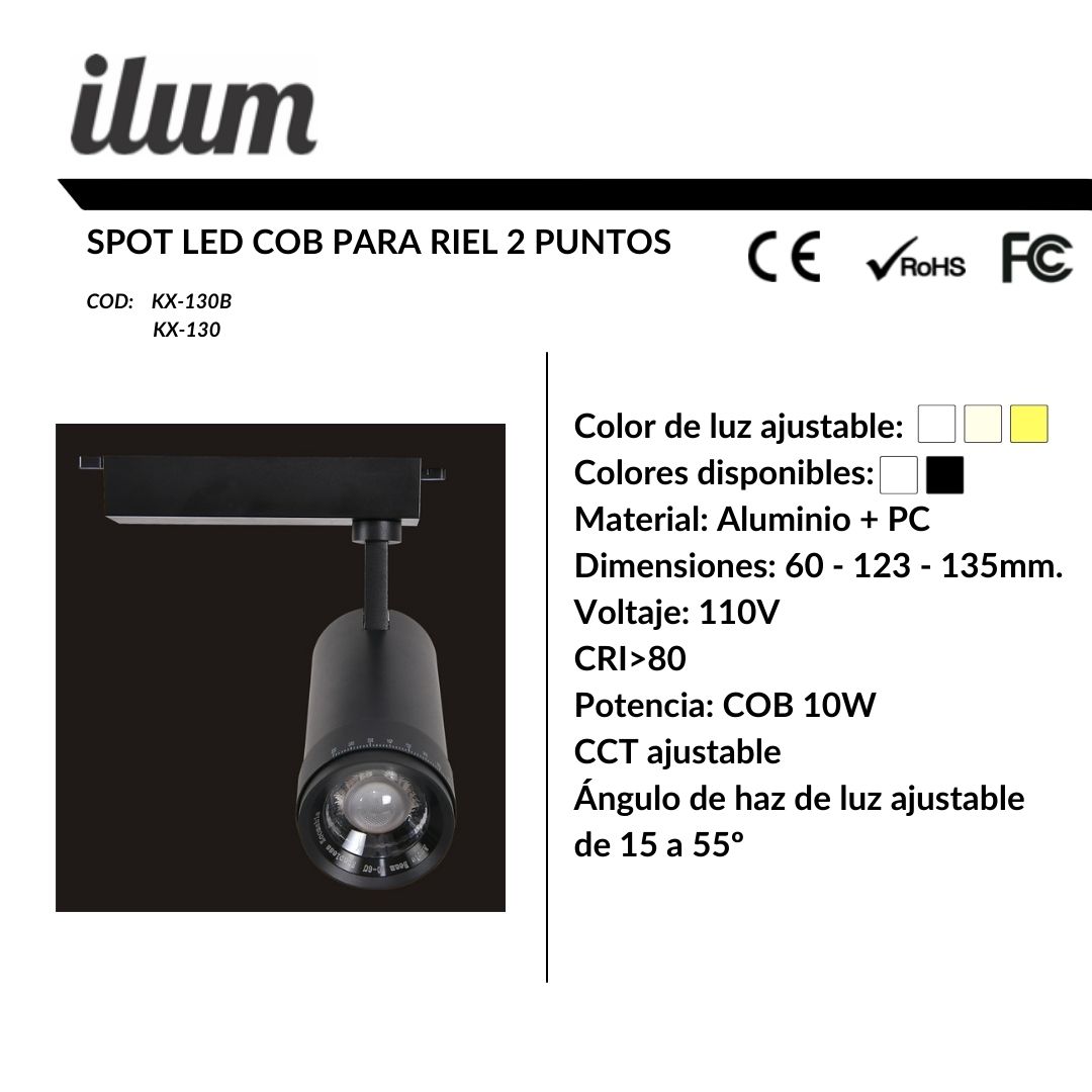 Spot led COB para riel 2 puntos