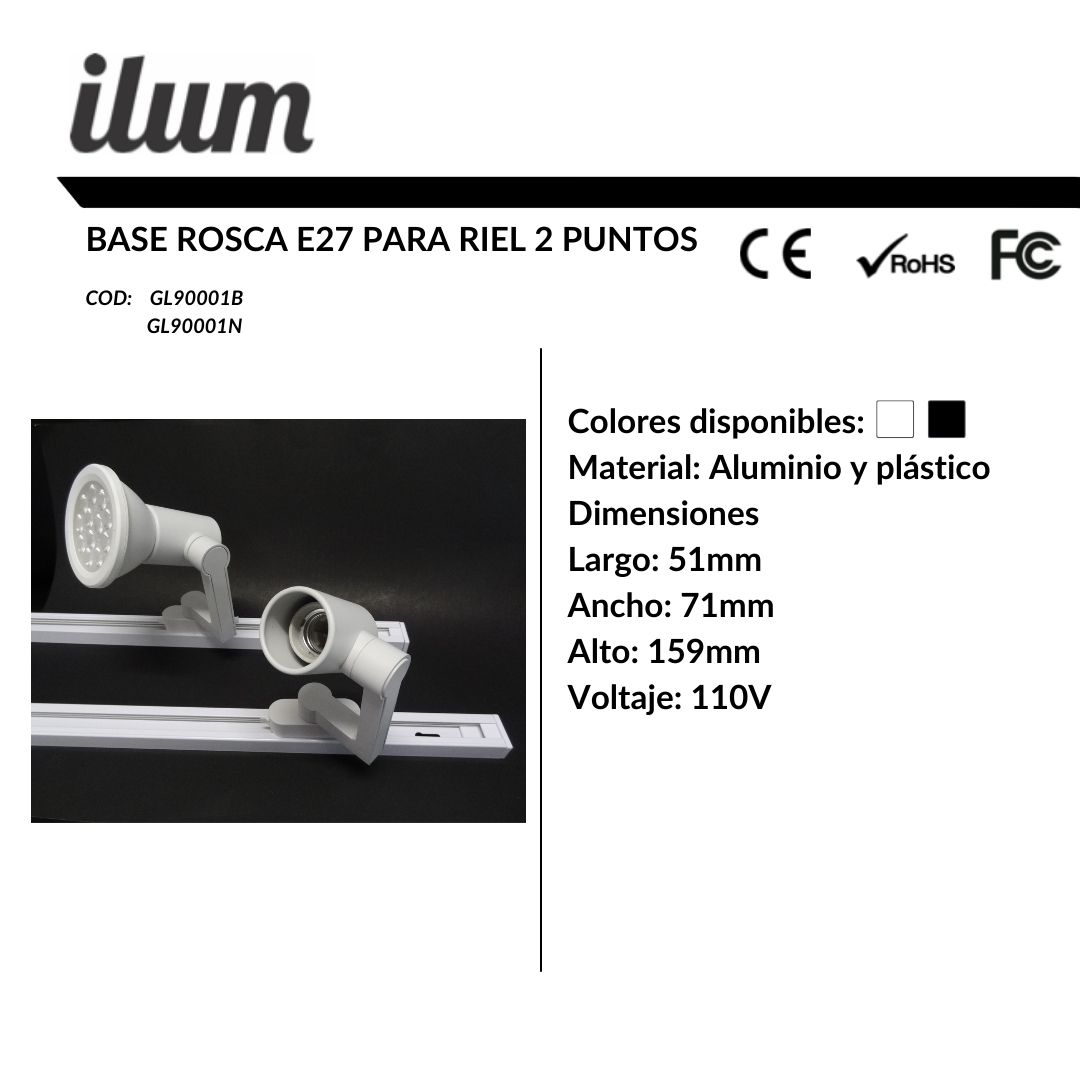 Base rosca E27 para riel