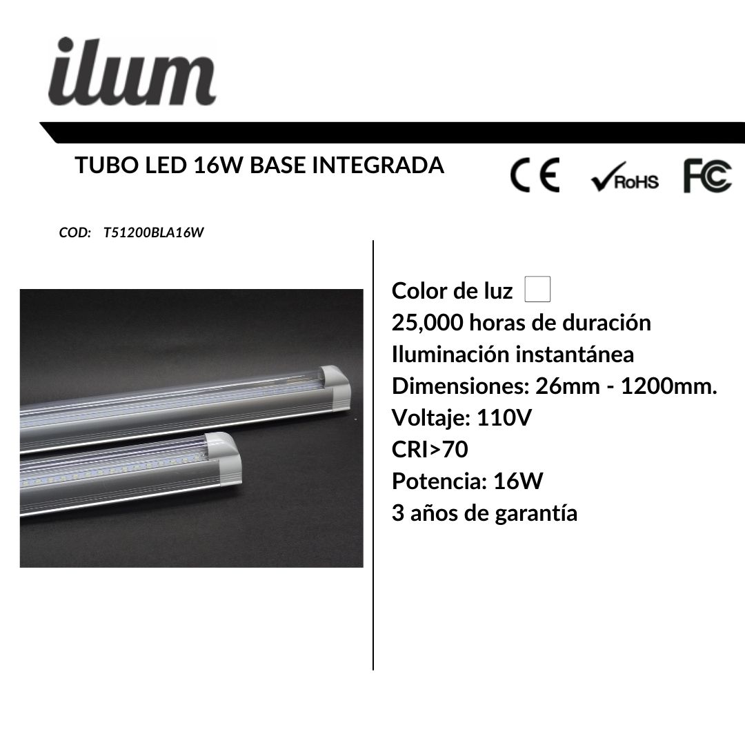 Tubo led 16W 1.20 base integrada
