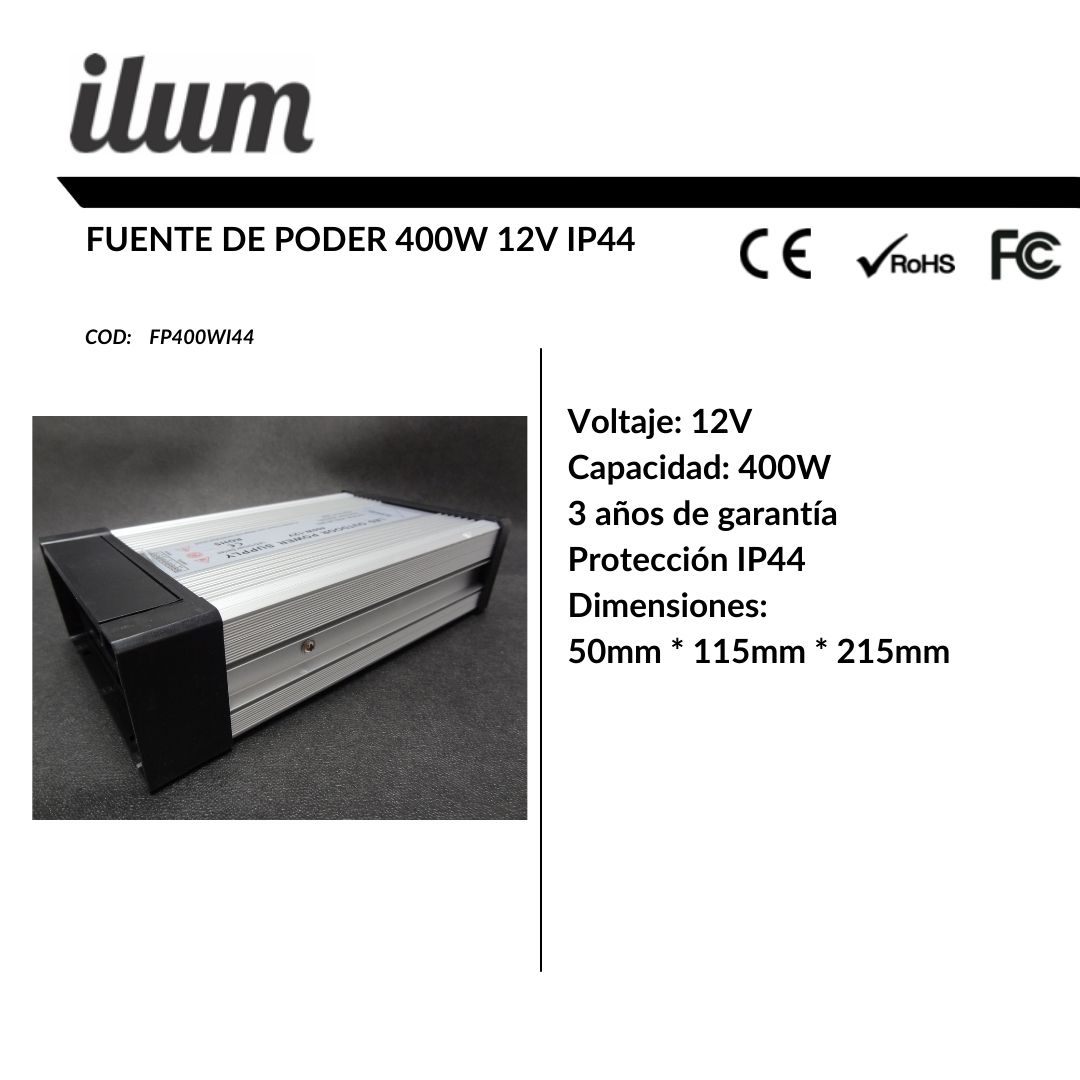 Fuente de poder 400W 12V IP44