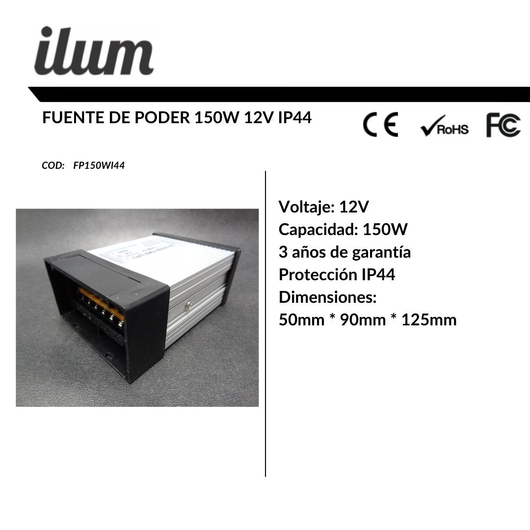 Fuente de poder 150W 12V IP44