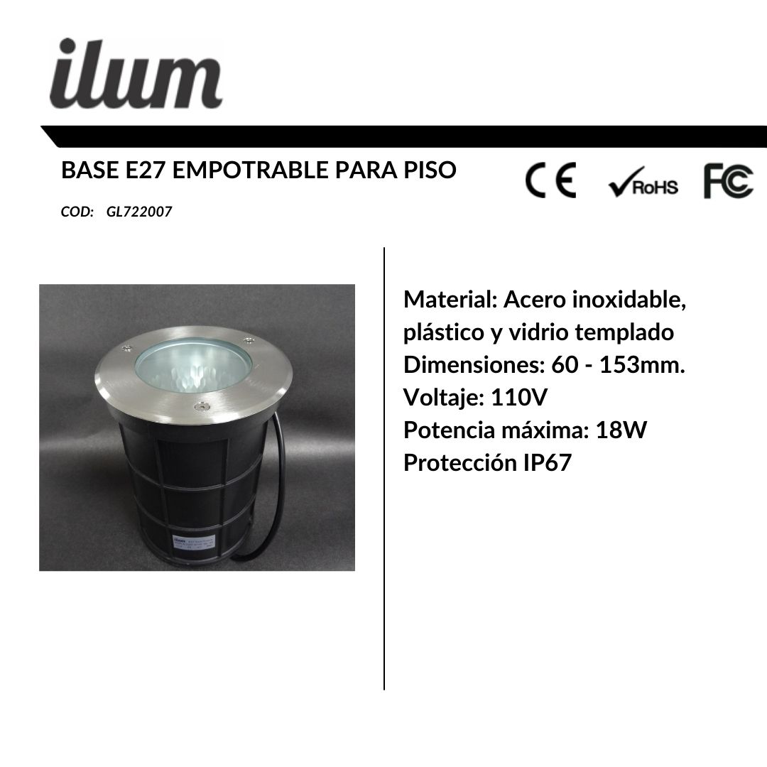 Base E27 empotrable para piso