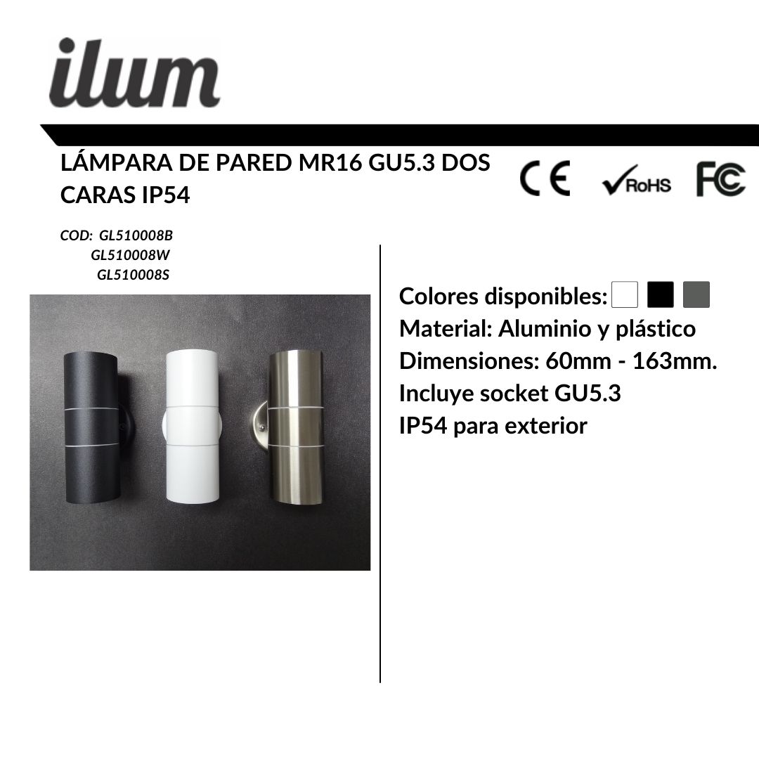 Lámpara MR16 de pared 2 caras