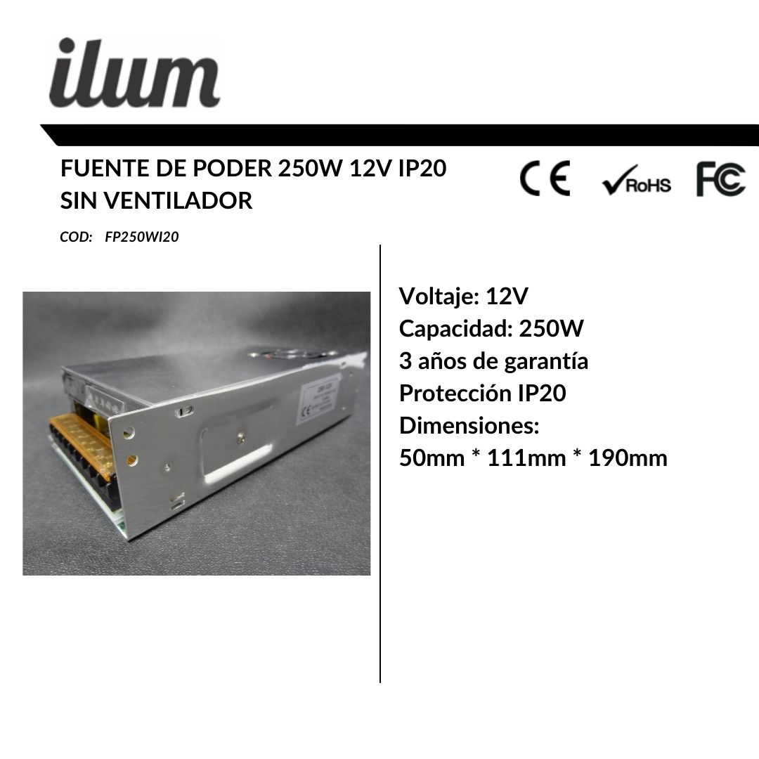 Fuente de poder 250W 12V IP20