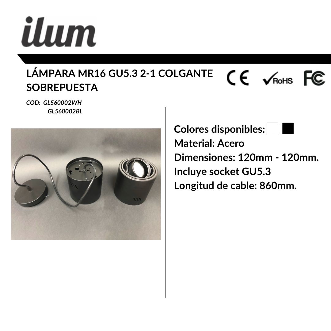 Lámpara MR16 colgante sobrepuesta