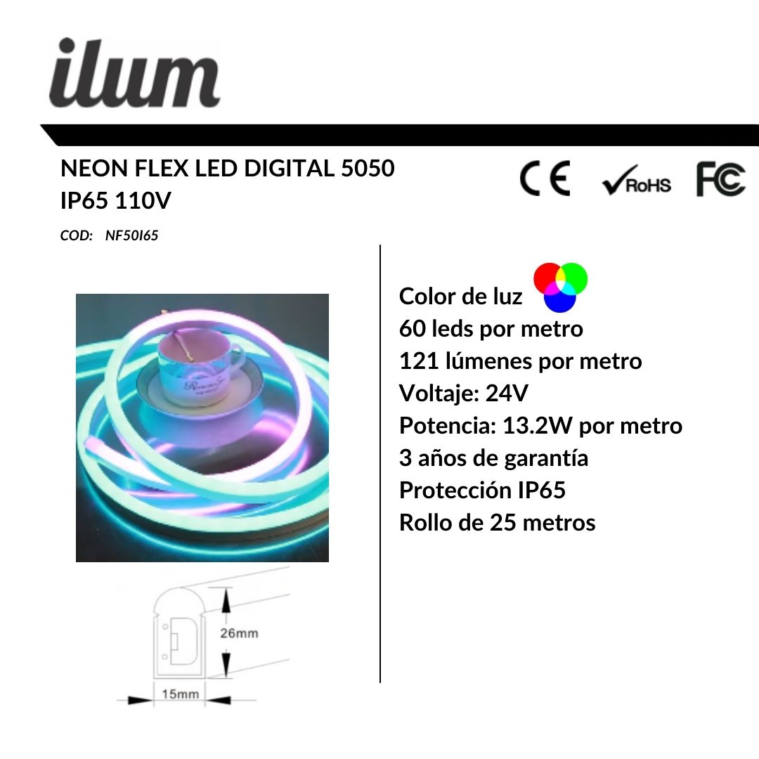 Tira LED flexible Neón RGB de 5m con fuente de 12V - Guatemala