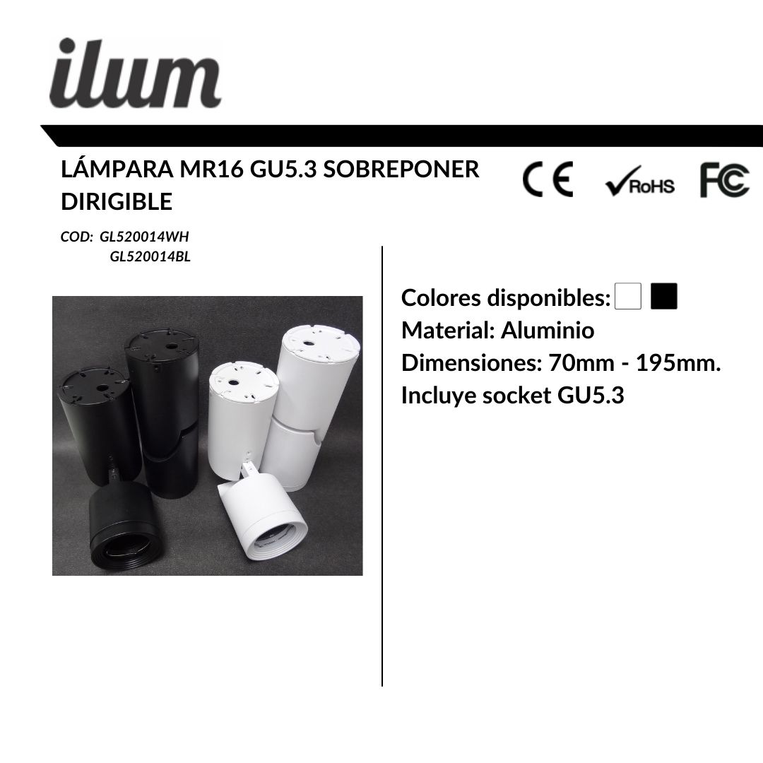 Lámpara MR16 sobreponer dirigible