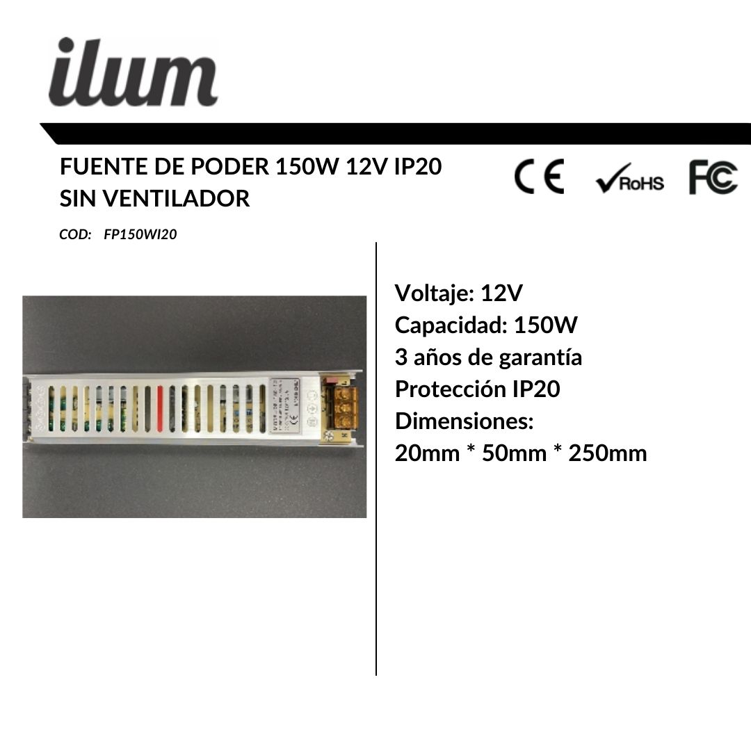 Fuente de poder 150W 12V IP20