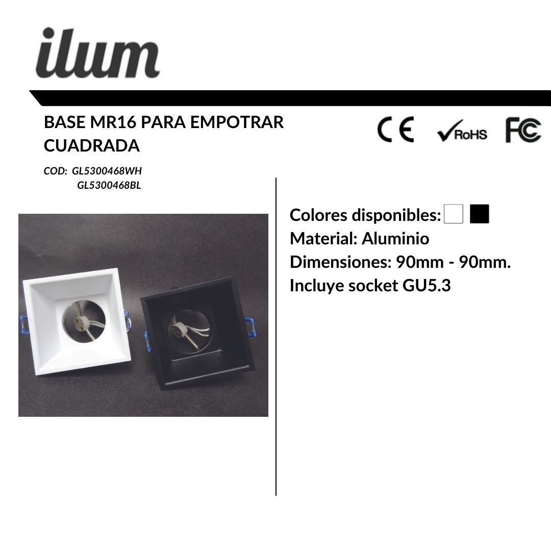 Base MR16 empotrar cuadrada
