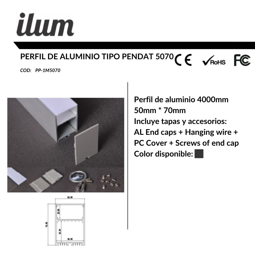 Perfil de aluminio pendant 5070