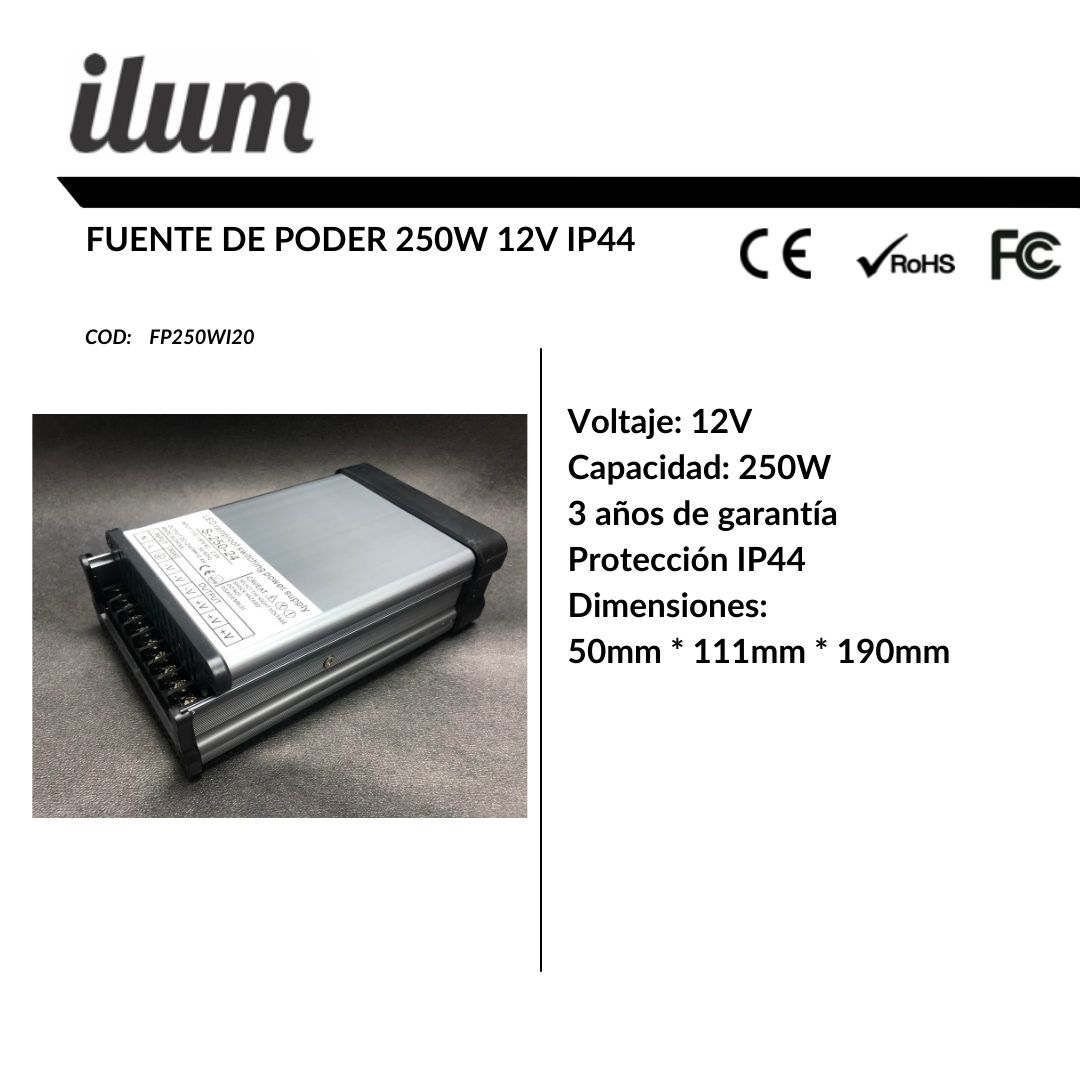 Fuente de poder 250W 12V IP44