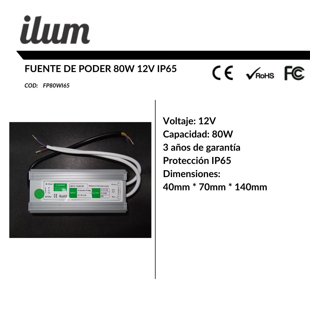 Fuente de poder 80W 12V