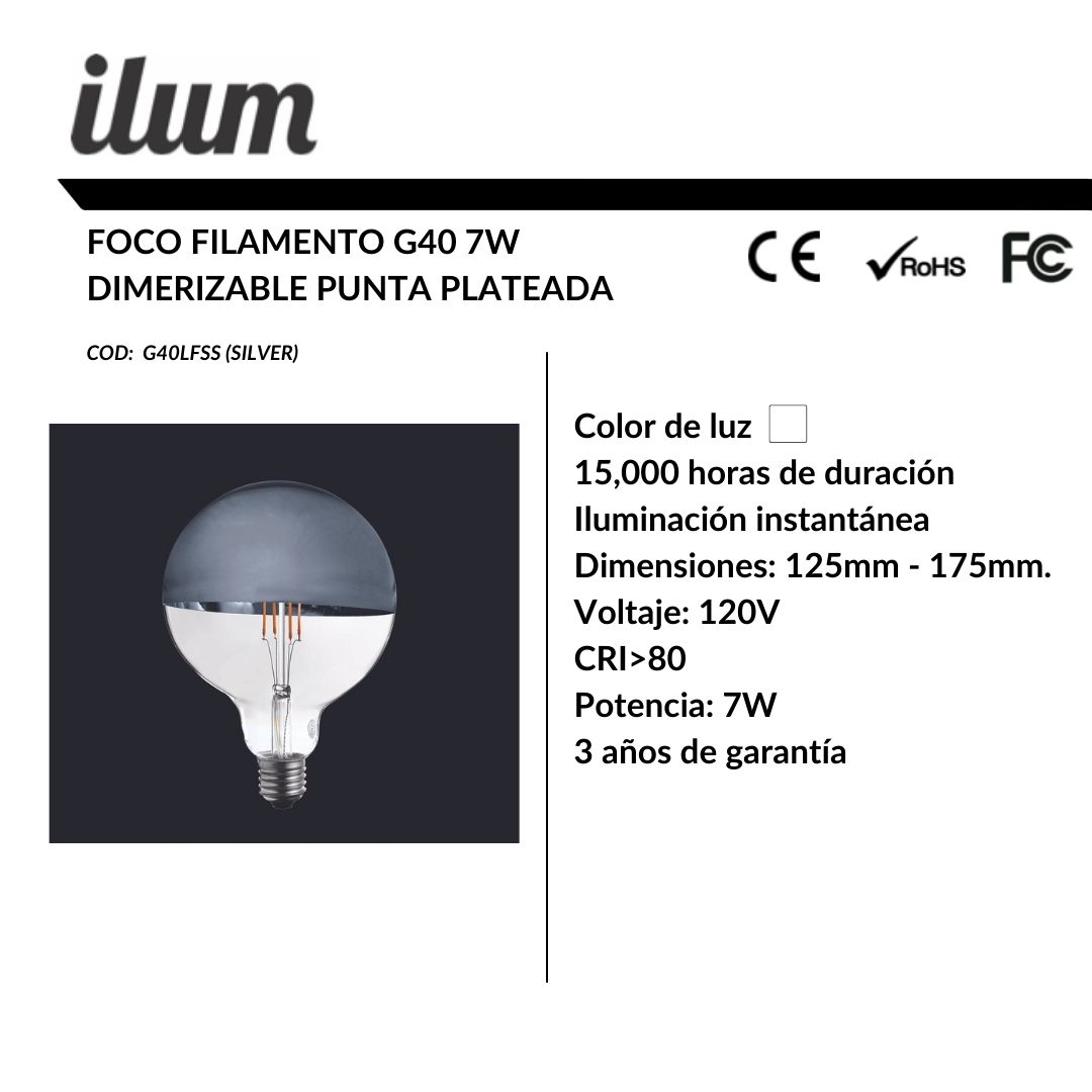 Foco filamento G40 7W silver